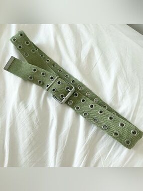 Y2K Olive Green Double-Row Grommet Canvas cotton grunge Belt